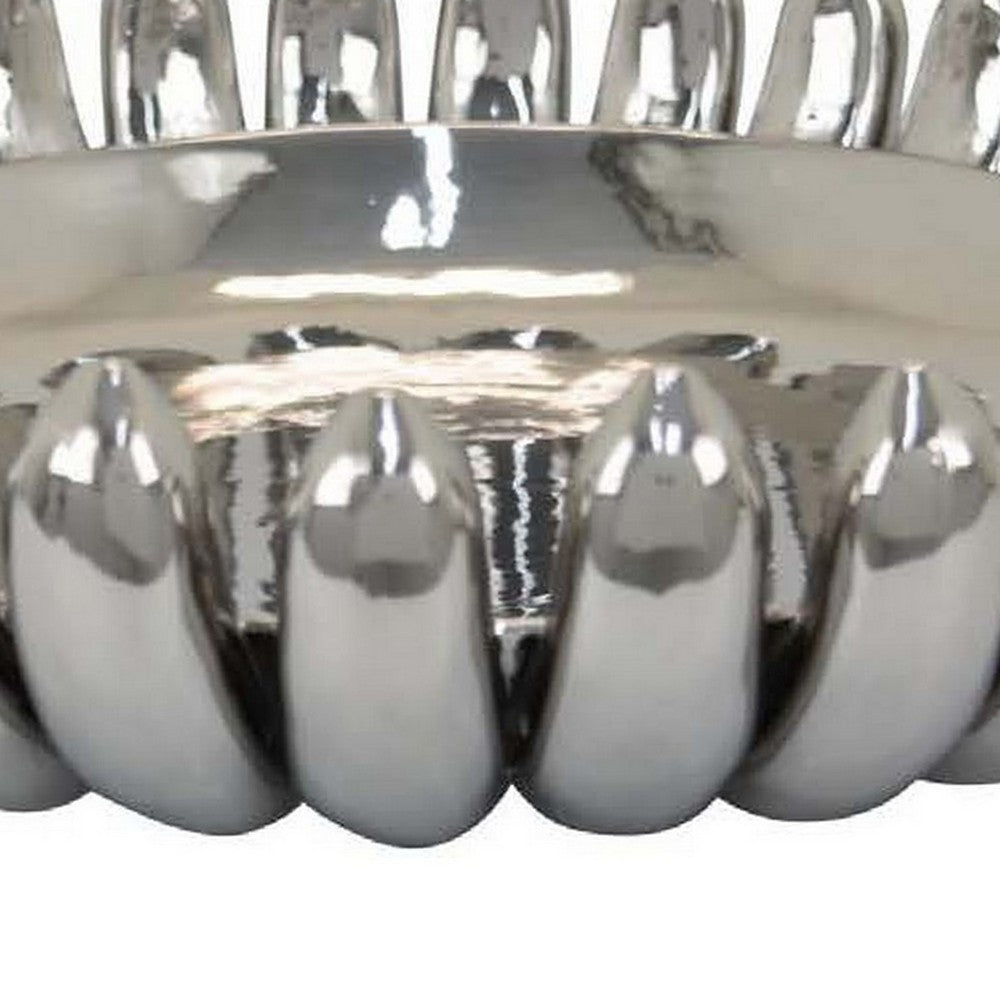 Zoma Accent Bowl, 16 Inch Raised Rounded Edges, Silver Ceramic Body -BM331404