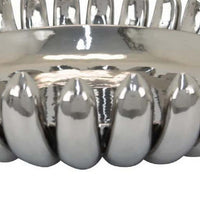 Zoma Accent Bowl, 16 Inch Raised Rounded Edges, Silver Ceramic Body -BM331404