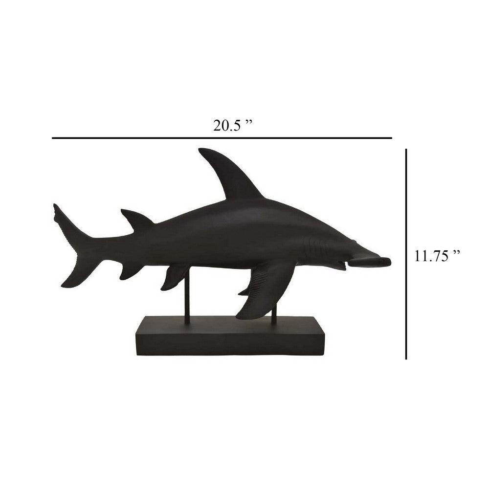 Tabletop Accent Decor Piece, Hammerhead Shark, 21 Inch Black Resin -BM331440