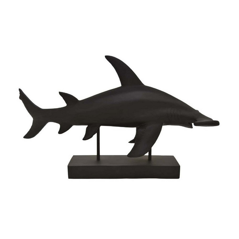 Tabletop Accent Decor Piece, Hammerhead Shark, 21 Inch Black Resin -BM331440