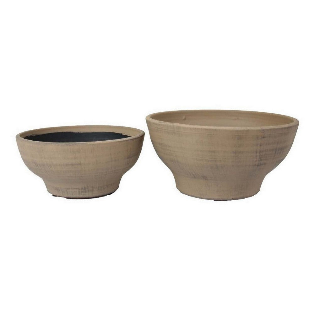 Decorative Bowl Set of 2, Classic Tabletop Accent, Round Brown Ceramic -BM331444
