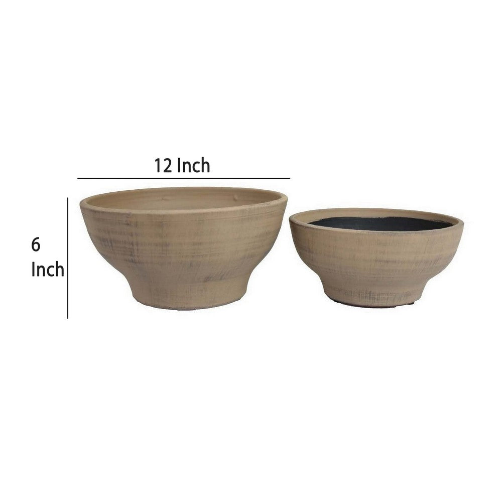 Decorative Bowl Set of 2, Classic Tabletop Accent, Round Brown Ceramic -BM331444