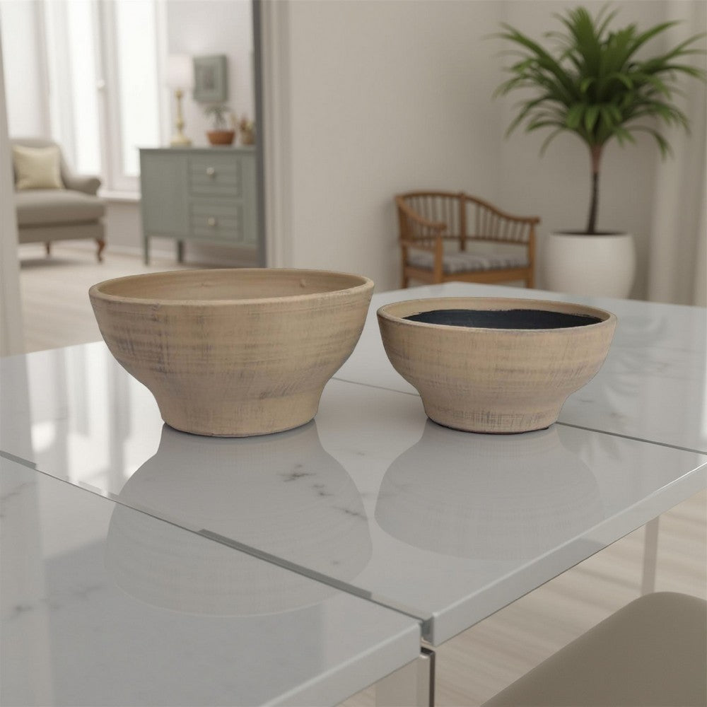 Decorative Bowl Set of 2, Classic Tabletop Accent, Round Brown Ceramic -BM331444