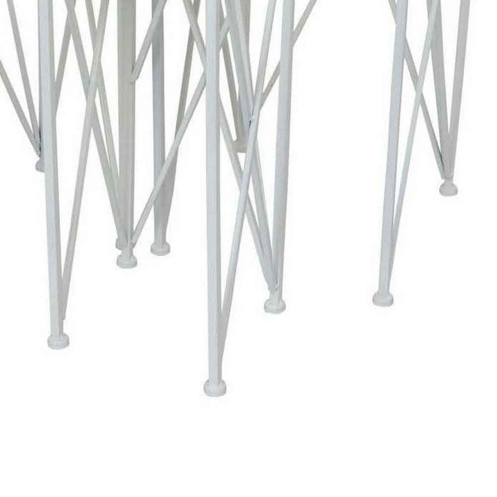 3pc Nesting Plant Stand Table Set, Brown Wood, Open White Metal Base -BM331445