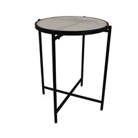 Kiny Accent Plant Stand Table, 22 Inch, Black Metal Frame White Marble -BM331466