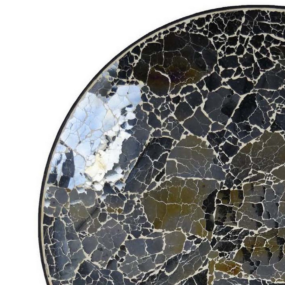 Qwin Decorative Wall Platter, 24 Inch Glass Mosaic Pattern in Black -BM331483