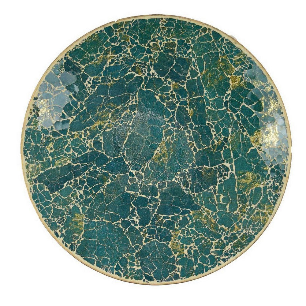Qwin Decorative Wall Platter, 24 Inch Glass Mosaic Pattern in Green -BM331484