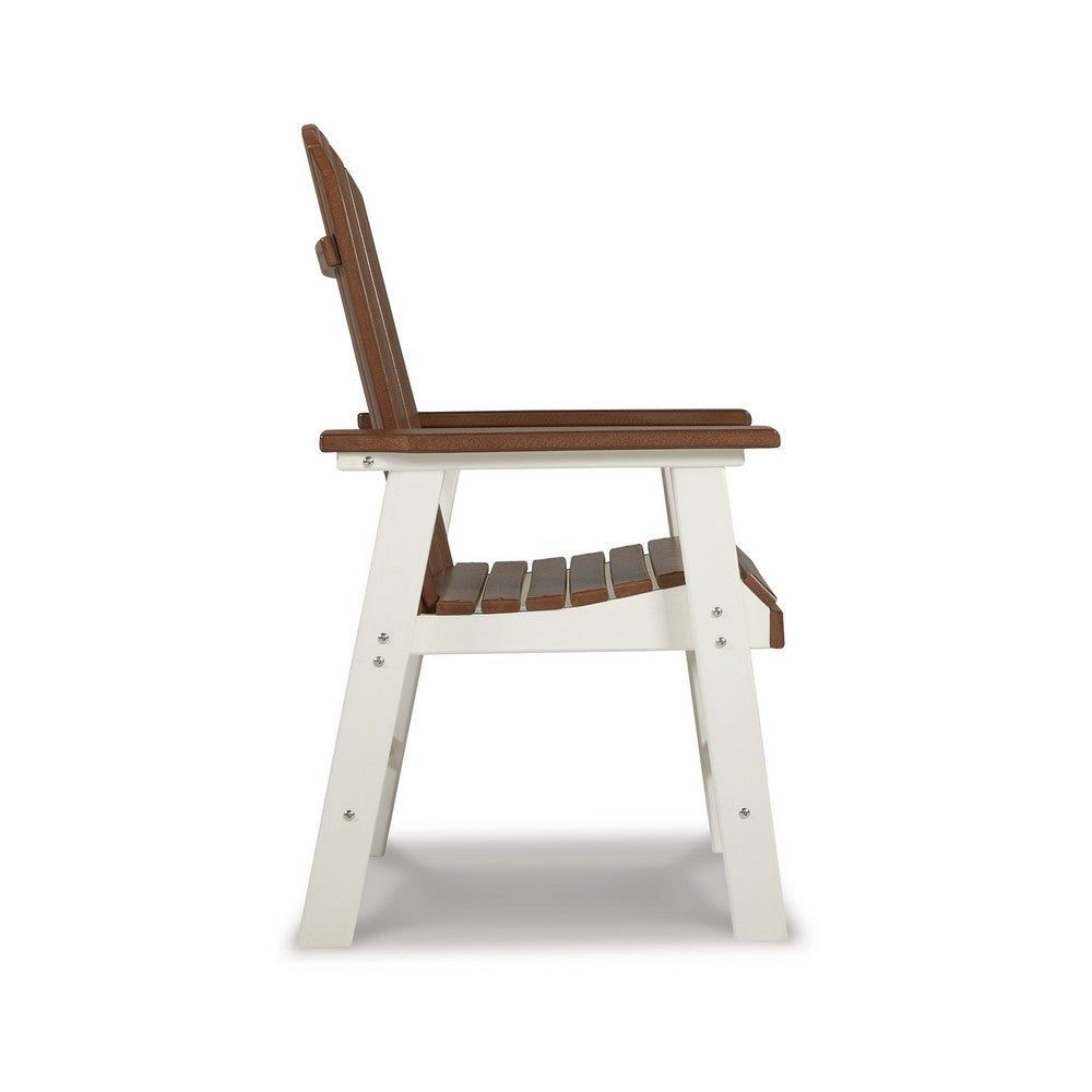 Sini Outdoor Dining Armchair Set of 2, Slatted Backrest, Brown White -BM331689