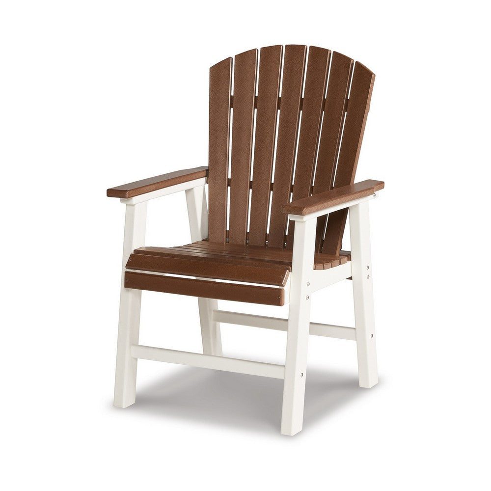 Sini Outdoor Dining Armchair Set of 2, Slatted Backrest, Brown White -BM331689