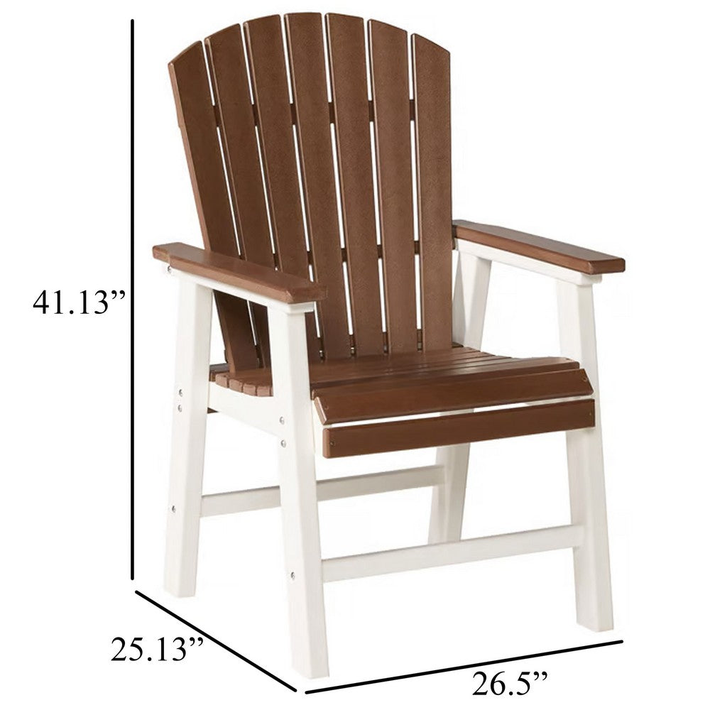 Sini Outdoor Dining Armchair Set of 2, Slatted Backrest, Brown White -BM331689