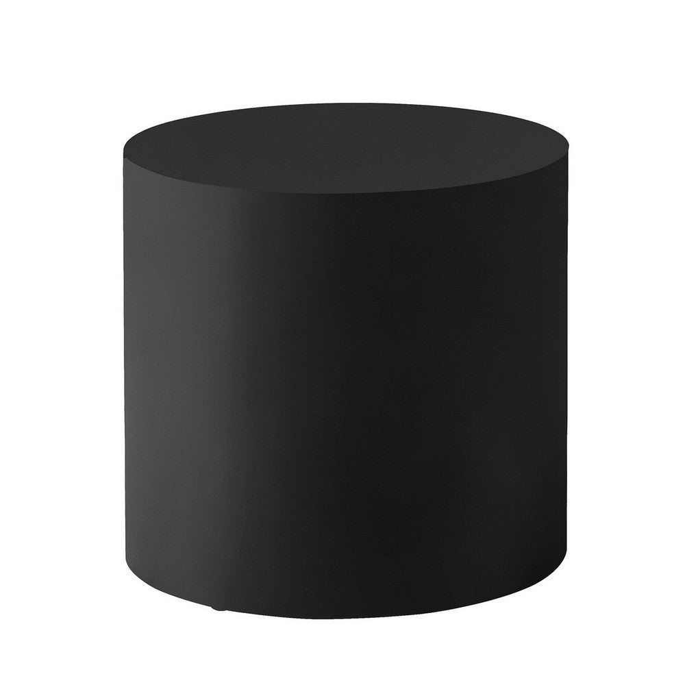 Rano Side End Table, 19 Inch Black Round Iron Top, Modern Drum Shape -BM331992