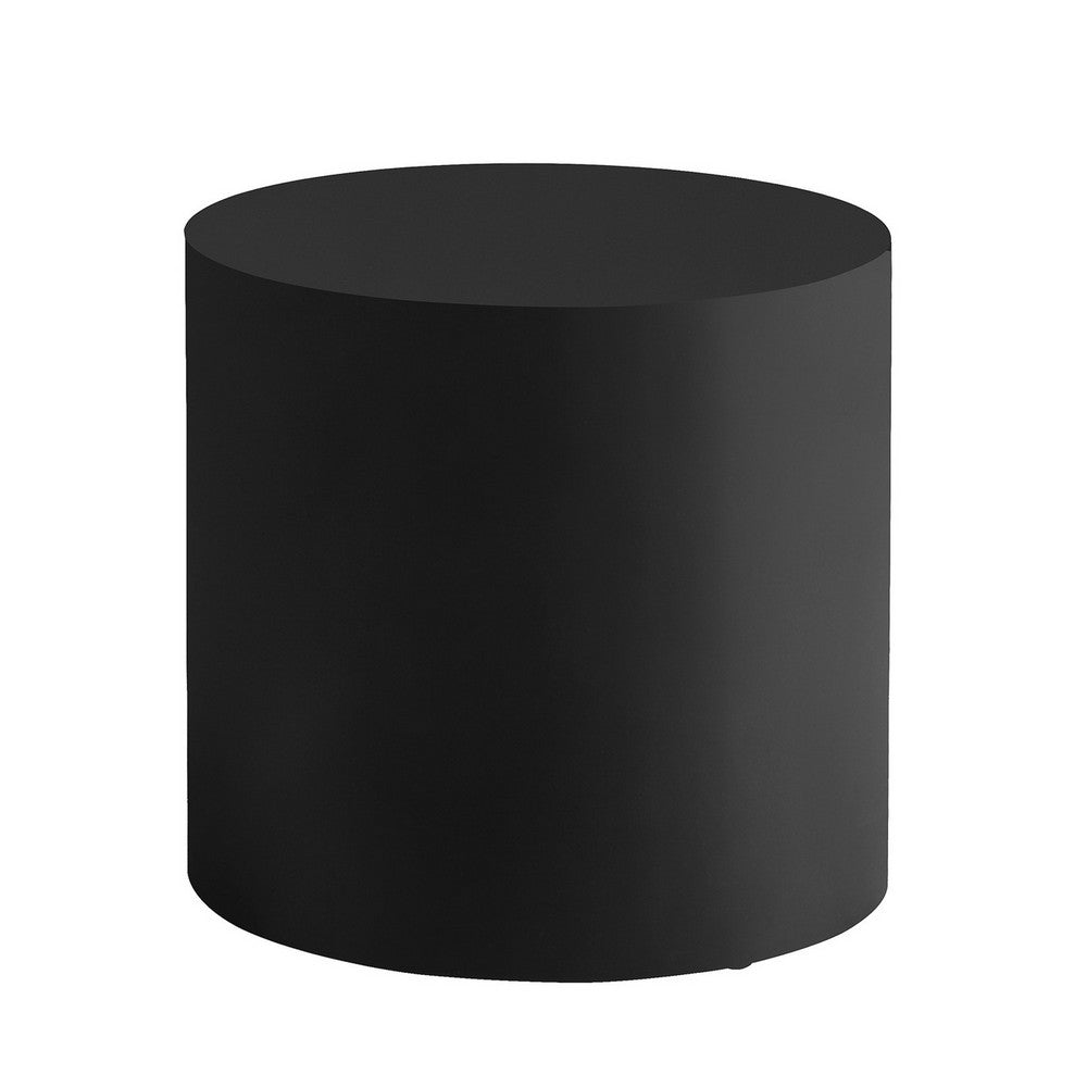 Rano Side End Table, 19 Inch Black Round Iron Top, Modern Drum Shape -BM331992
