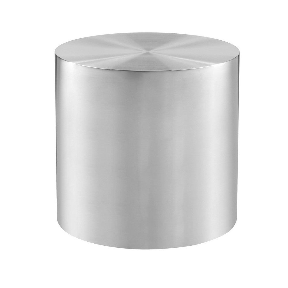Rano Side End Table, 19 Inch Silver Round Iron Top, Modern Drum Shape -BM331993