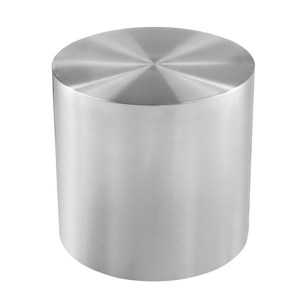 Rano Side End Table, 19 Inch Silver Round Iron Top, Modern Drum Shape -BM331993