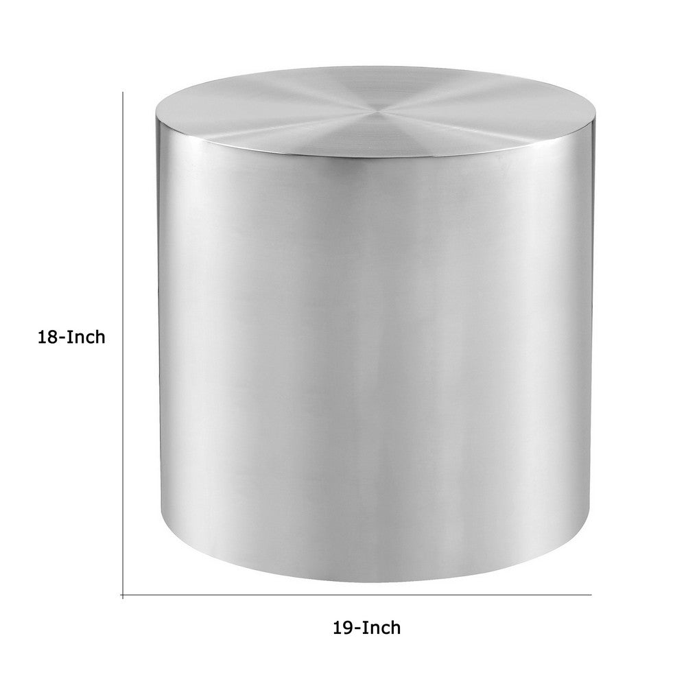 Rano Side End Table, 19 Inch Silver Round Iron Top, Modern Drum Shape -BM331993