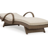 Tira Outdoor Chaise Lounge, Adjustable 78 Inch Brown Wicker, Beige -BM332200