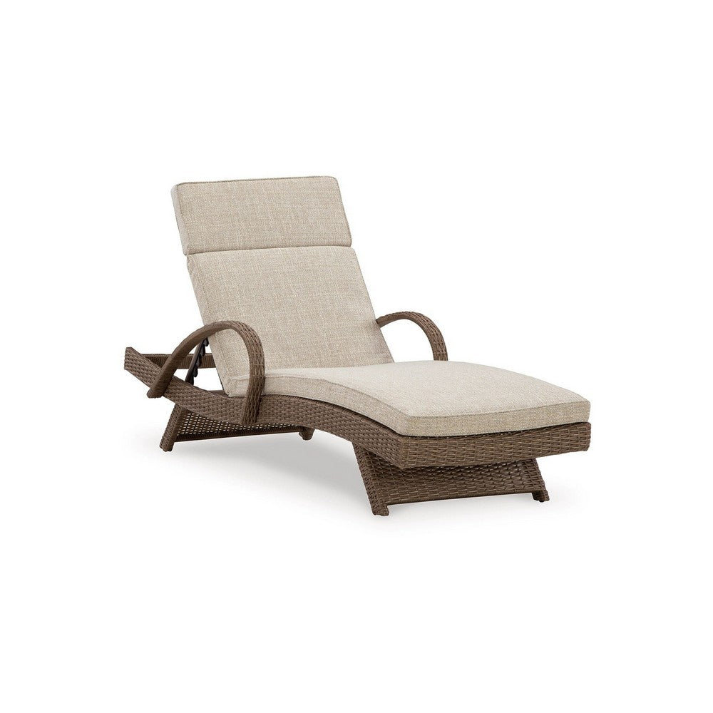 Tira Outdoor Chaise Lounge, Adjustable 78 Inch Brown Wicker, Beige -BM332200