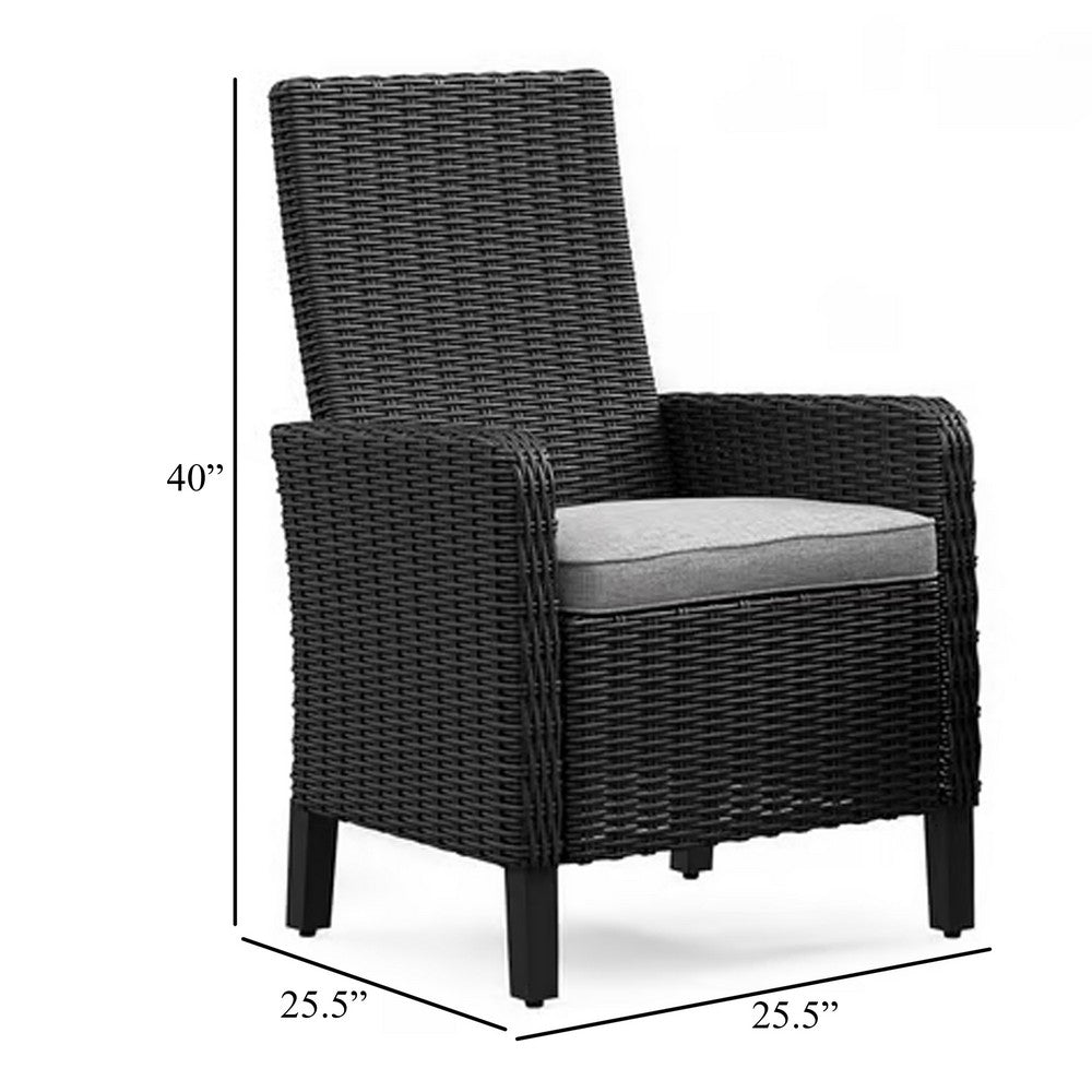 Tira Indoor Outdoor Armchair Set of 2, Black Wicker, Gray Nuvella Seat -BM332203