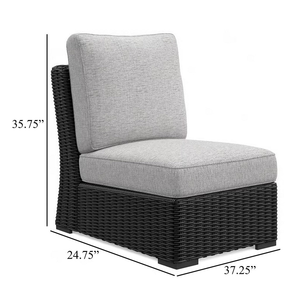 Tira Outdoor Modular Armless Chair, Black Woven Wicker, Gray Nuvella -BM332204