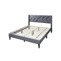 Reno Queen Size Bed, Modern X Channel Tufted Gray Velvet Upholstery -BM332425