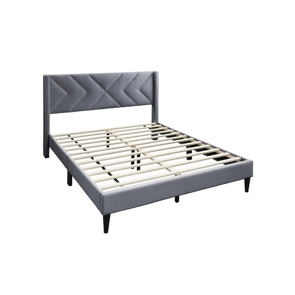 Reno Queen Size Bed, Modern X Channel Tufted Gray Velvet Upholstery -BM332425