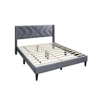 Reno Queen Size Bed, Modern X Channel Tufted Gray Velvet Upholstery -BM332425