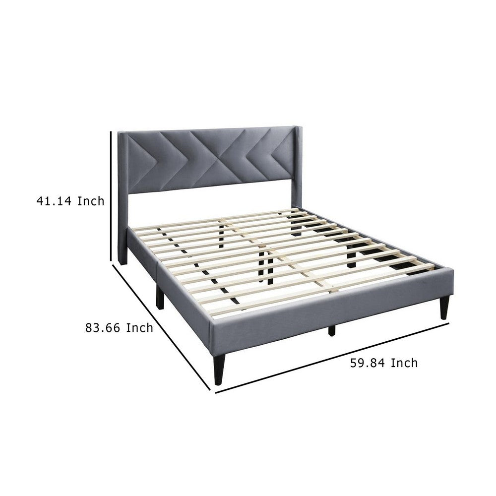 Reno Queen Size Bed, Modern X Channel Tufted Gray Velvet Upholstery -BM332425