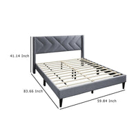 Reno Queen Size Bed, Modern X Channel Tufted Gray Velvet Upholstery -BM332425