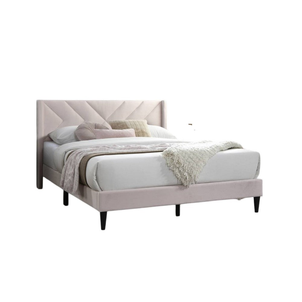 Reno Queen Size Bed, Modern X Channel Tufted Pink Velvet Upholstery -BM332426