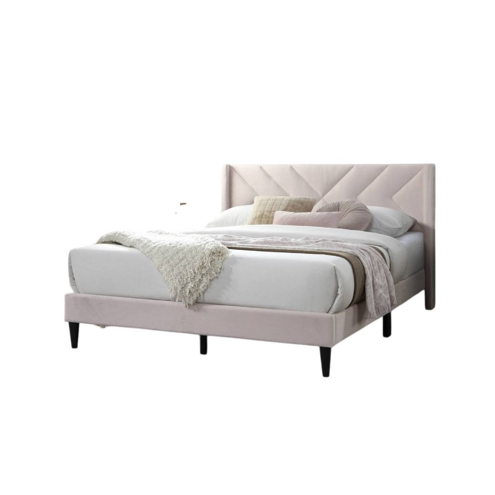 Reno Queen Size Bed, Modern X Channel Tufted Pink Velvet Upholstery -BM332426