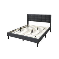 Meno Queen Size Bed, Square Stitched Charcoal Gray Linen Upholstery -BM332427