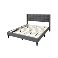 Meno Queen Size Bed, Square Stitched Slate Gray Linen Upholstery -BM332428