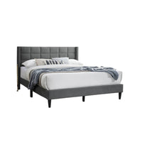 Meno Queen Size Bed, Square Stitched Slate Gray Linen Upholstery -BM332428