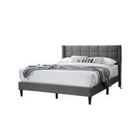 Meno Queen Size Bed, Square Stitched Slate Gray Linen Upholstery -BM332428