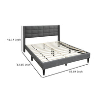 Meno Queen Size Bed, Square Stitched Slate Gray Linen Upholstery -BM332428