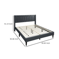 Jeo Queen Size Bed, Geometric Stitched Charcoal Gray Burlap Upholstery -BM332429