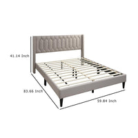 Jeo Queen Size Bed, Geometric Stitched Light Brown Burlap Upholstery -BM332430