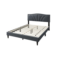 Reo Queen Size Bed, Charcoal Gray Burlap Upholstered Curved Headboard -BM332431