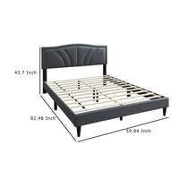 Reo Queen Size Bed, Charcoal Gray Burlap Upholstered Curved Headboard -BM332431