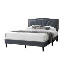 Reo Queen Size Bed, Charcoal Gray Burlap Upholstered Curved Headboard -BM332431