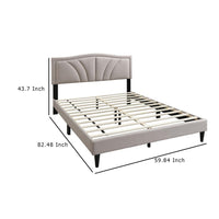 Reo Queen Size Bed, Light Brown Burlap Upholstered Curved Headboard -BM332432