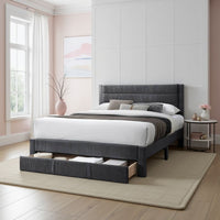 Heo Queen Size Bed w Storage Drawer, Dark Gray Corduroy Upholstery -BM332433