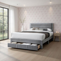 Heo Queen Size Bed w Storage Drawer, Light Gray Corduroy Upholstery -BM332434