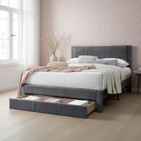 Peo Queen Size Bed w Storage Drawer, Charcoal Gray Corduroy Upholstery -BM332435