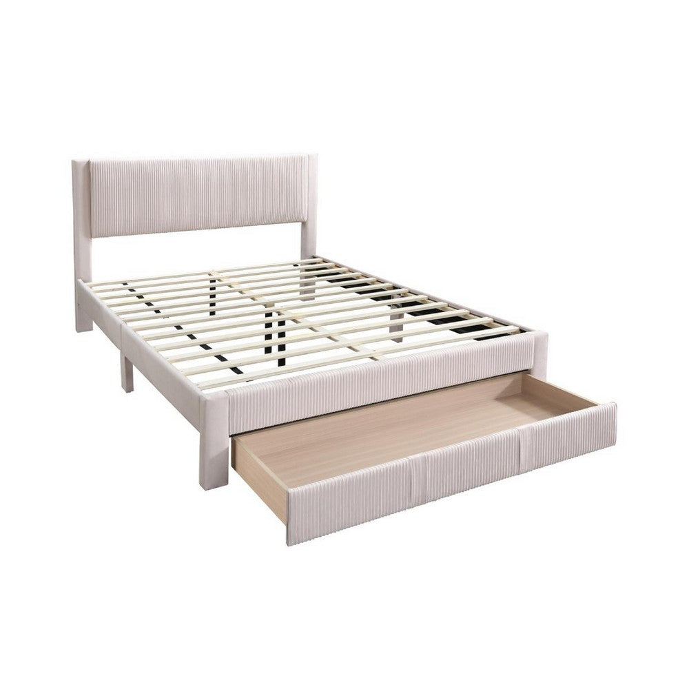 Peo Queen Size Bed w Storage Drawer, Light Pink Corduroy Upholstery -BM332436