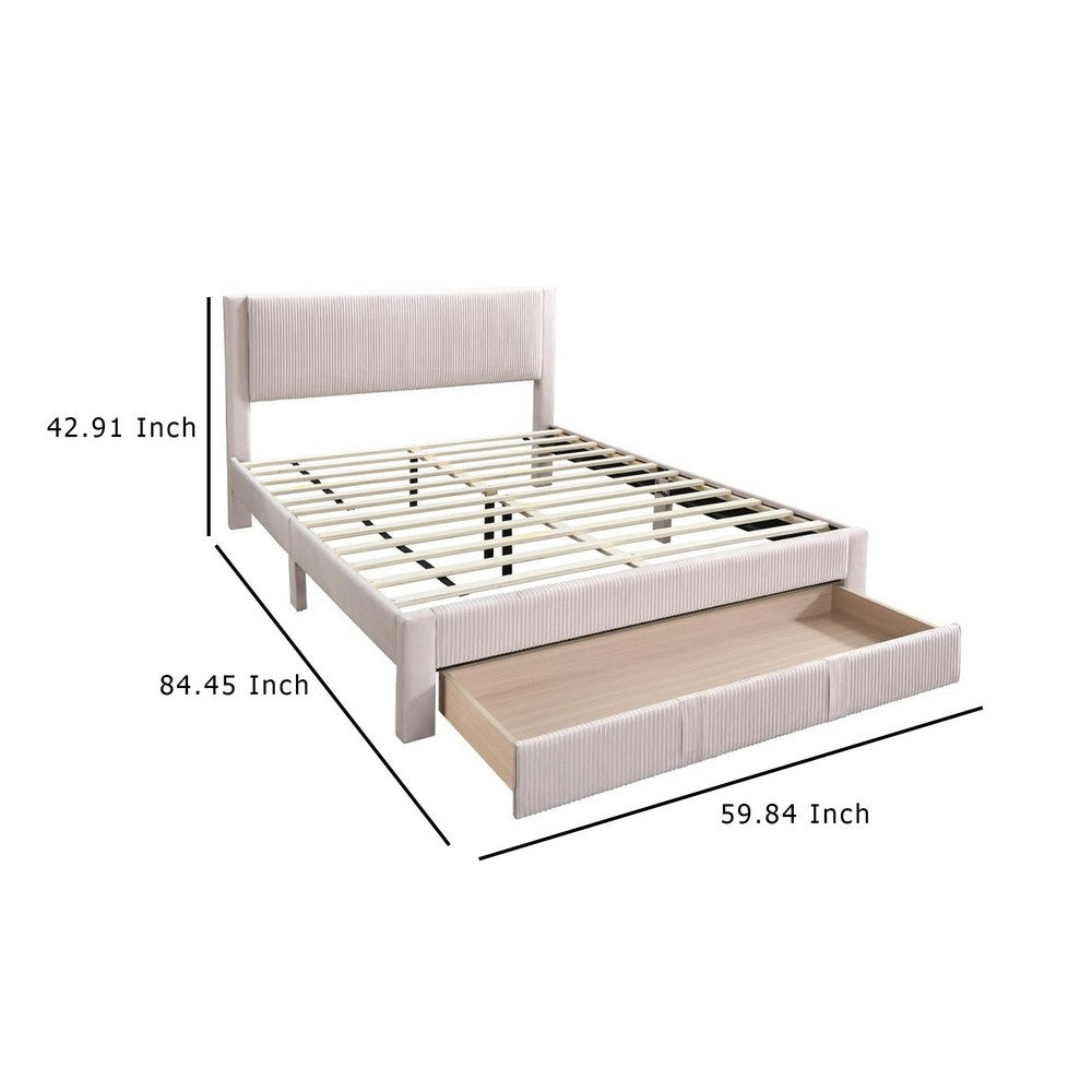 Peo Queen Size Bed w Storage Drawer, Light Pink Corduroy Upholstery -BM332436