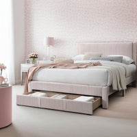 Peo Queen Size Bed w Storage Drawer, Light Pink Corduroy Upholstery -BM332436