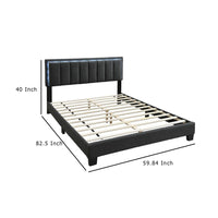 Zemo Queen Size Bed, LED Headboard, Charcoal Gray Wool Upholstery  -BM332437