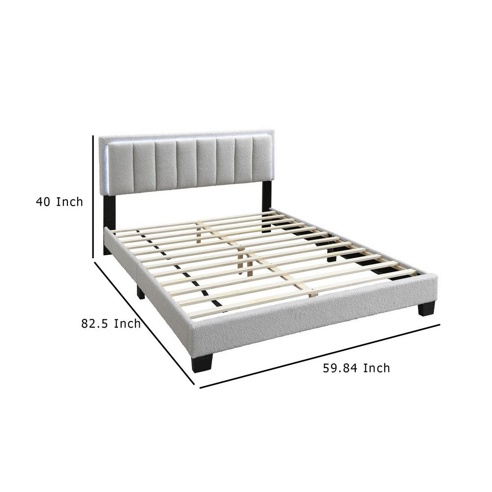 Zemo Queen Size Bed, LED Headboard, Tufted Light Gray Wool Upholstery -BM332438