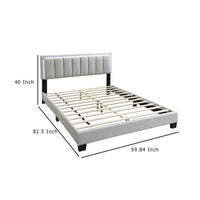 Zemo Queen Size Bed, LED Headboard, Tufted Light Gray Wool Upholstery -BM332438